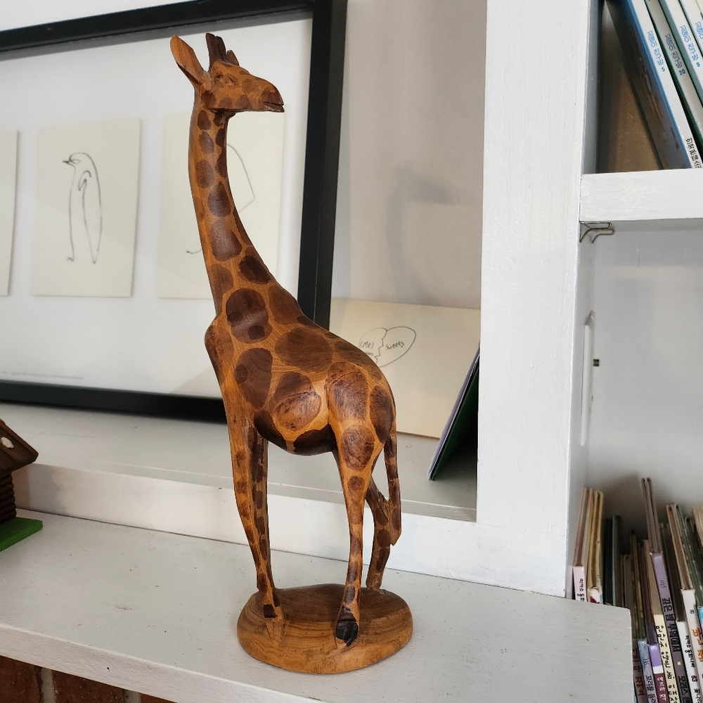 Hand Carved Wooden Giraffe Figurine Art Sculpture. Made in Kenya Africa.